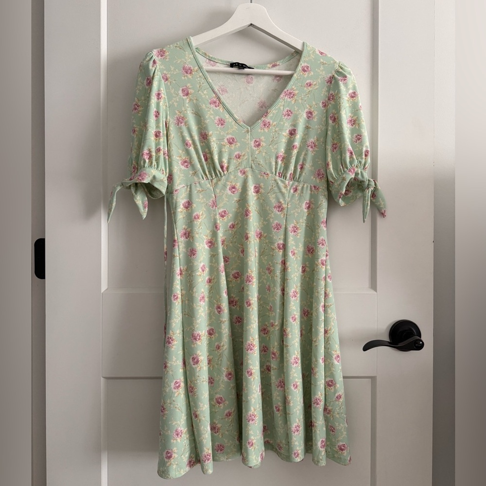 As U Wish Mint Green Floral Midi Dress with Pink Roses